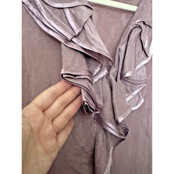 Vintage Sleeveless Silk Linen Button Up Ruffle Blouse Y2K XL Coquette Fairy Pink - Picture 7 of 8